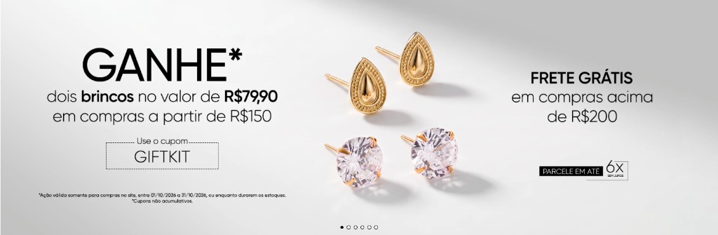 Ganhe dois brincos com cupom GIFTKIT em compras a partir de R$150